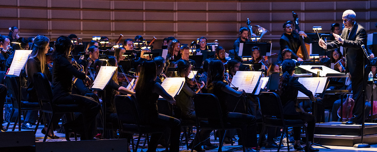 A full orchestra playing live in concert